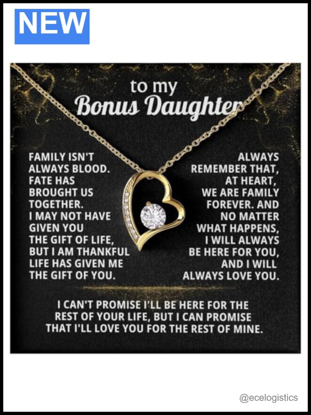 Heart Pendant Necklace with Cubic Zirconia & Message Card Gift for Bonus